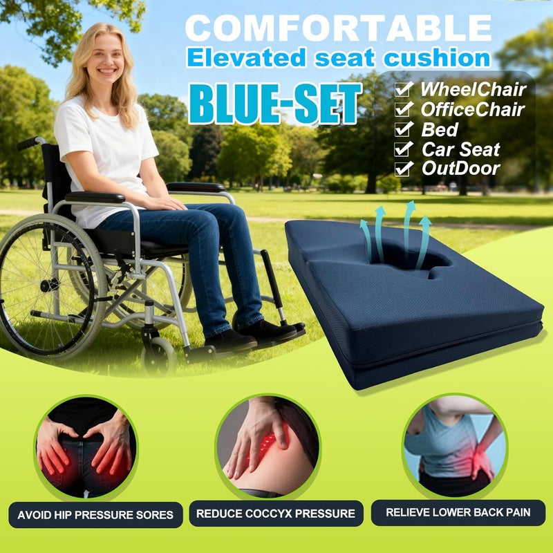 FoKon Gel Wheelchair Seat Cushion,Bed Sore Cushions for Butt,Sciatica,Coccyx,Pressure Sore & Ulcer Pain Relief Butt Pillow for Office Chair,Removable&Washable (Thickened&Support-Enhanced Set Blue) - Image 3